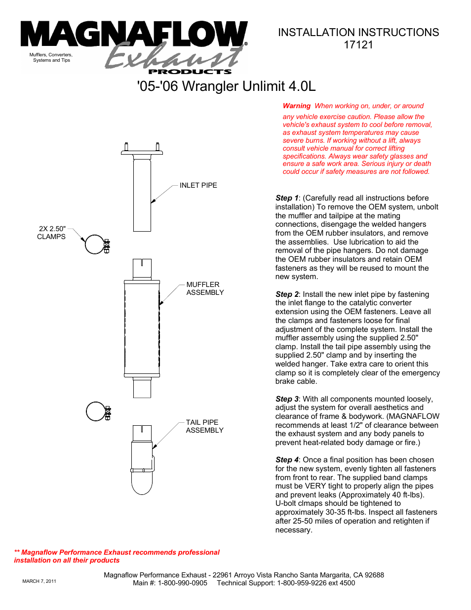MagnaFlow JEEP TRUCK WRANGLER TJ Stainless Cat-Back System PERFORMANCE EXHAUST User Manual | 1 page