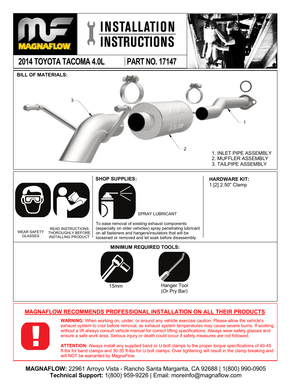 MagnaFlow TOYOTA TRUCK TACOMA Stainless Cat-Back System PERFORMANCE EXHAUST User Manual | 2 pages