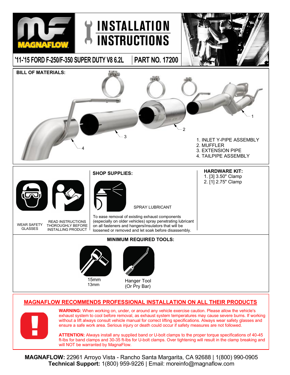 MagnaFlow FORD TRUCK F-350 SUPER DUTY Off Road Pro Series Diesel PERFORMANCE EXHAUST User Manual | 3 pages