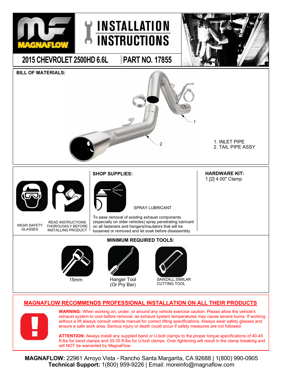 MagnaFlow GMC DIESEL DURAMAX, 4in. SYSTEM Pro Series Diesel PERFORMANCE EXHAUST User Manual | 2 pages