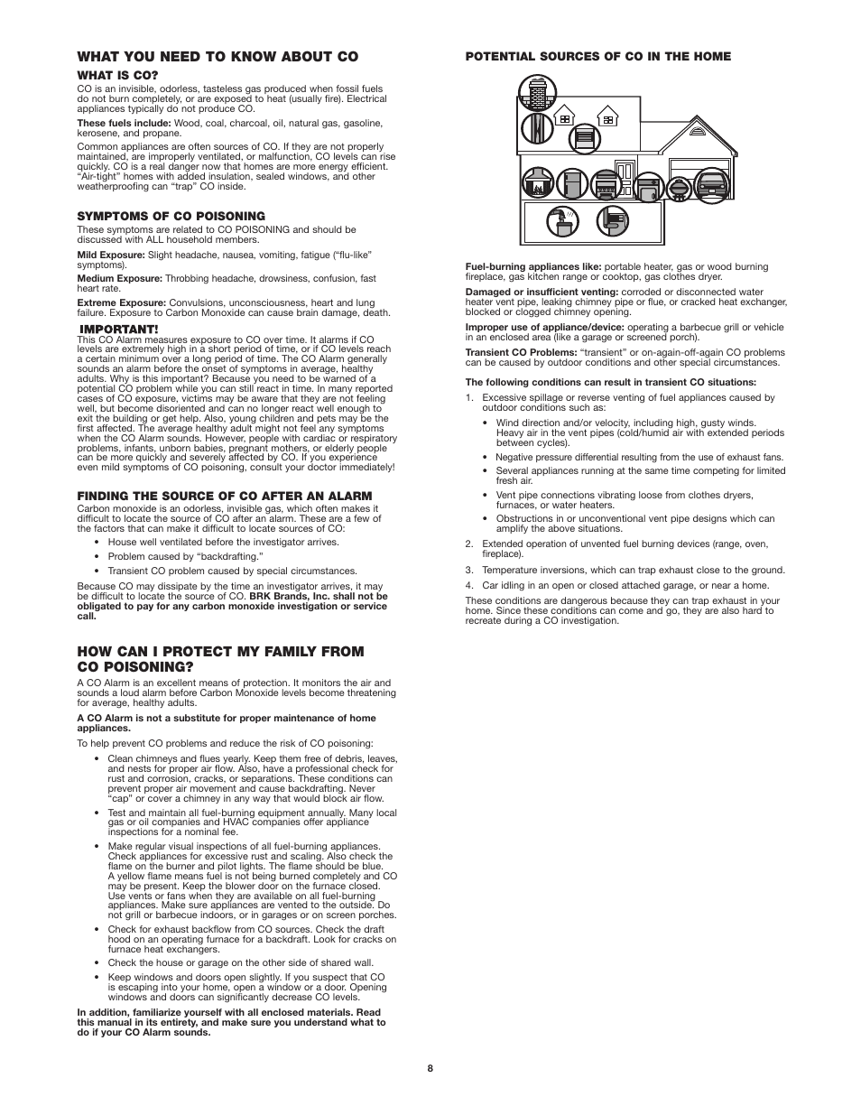 What you need to know about co, How can i protect my family from co poisoning | BRK electronic SC7010B User Manual | Page 8 / 11