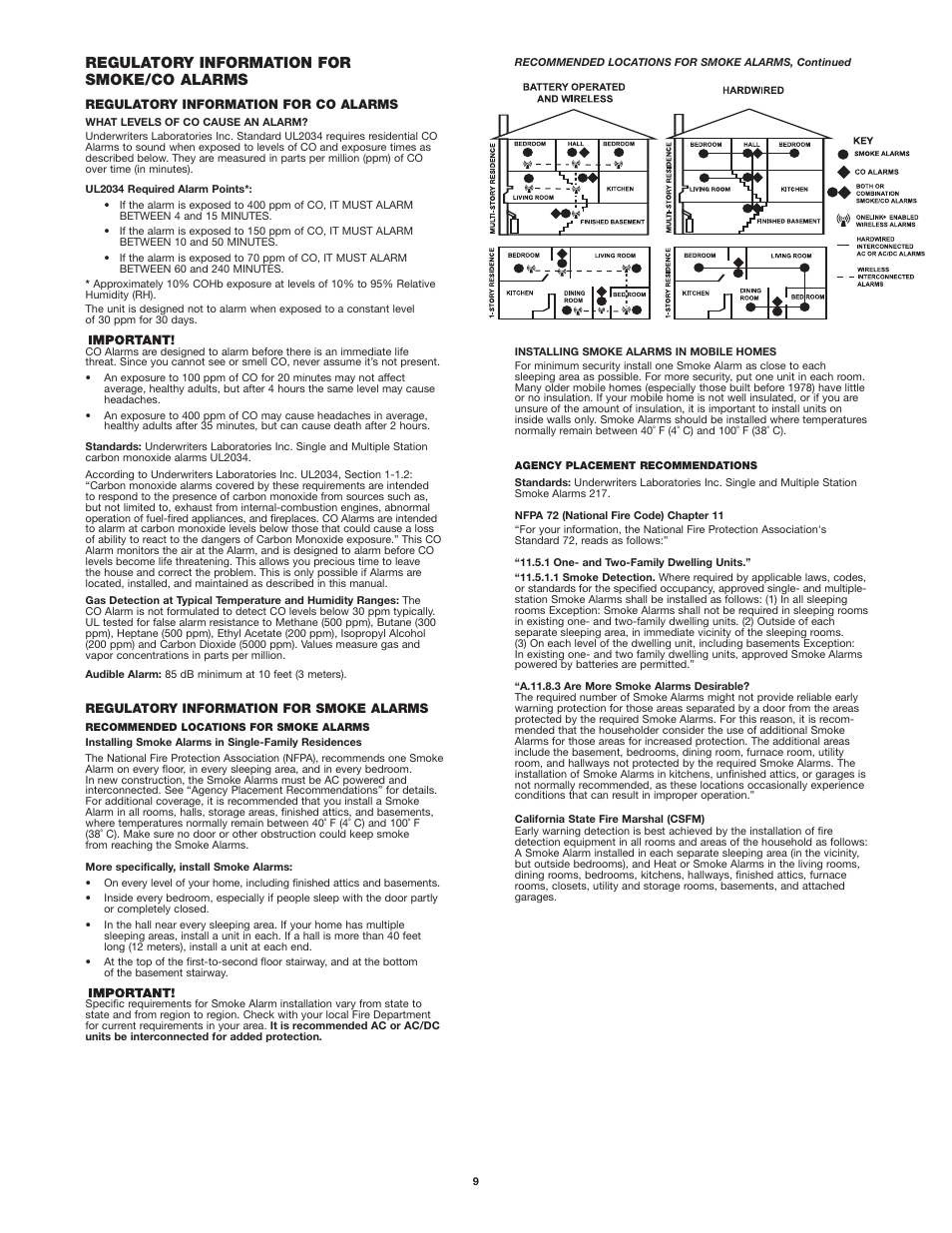 Regulatory information for smoke/co alarms | BRK electronic SC7010B User Manual | Page 9 / 11