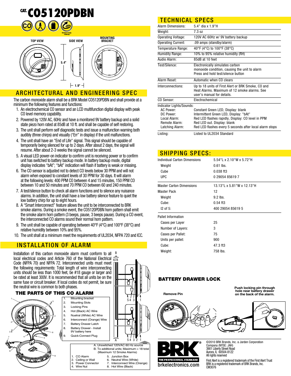 Co5120pdbn | BRK electronic BRK Carbon Monoxide Alarm C05120PDBN User Manual | Page 2 / 2