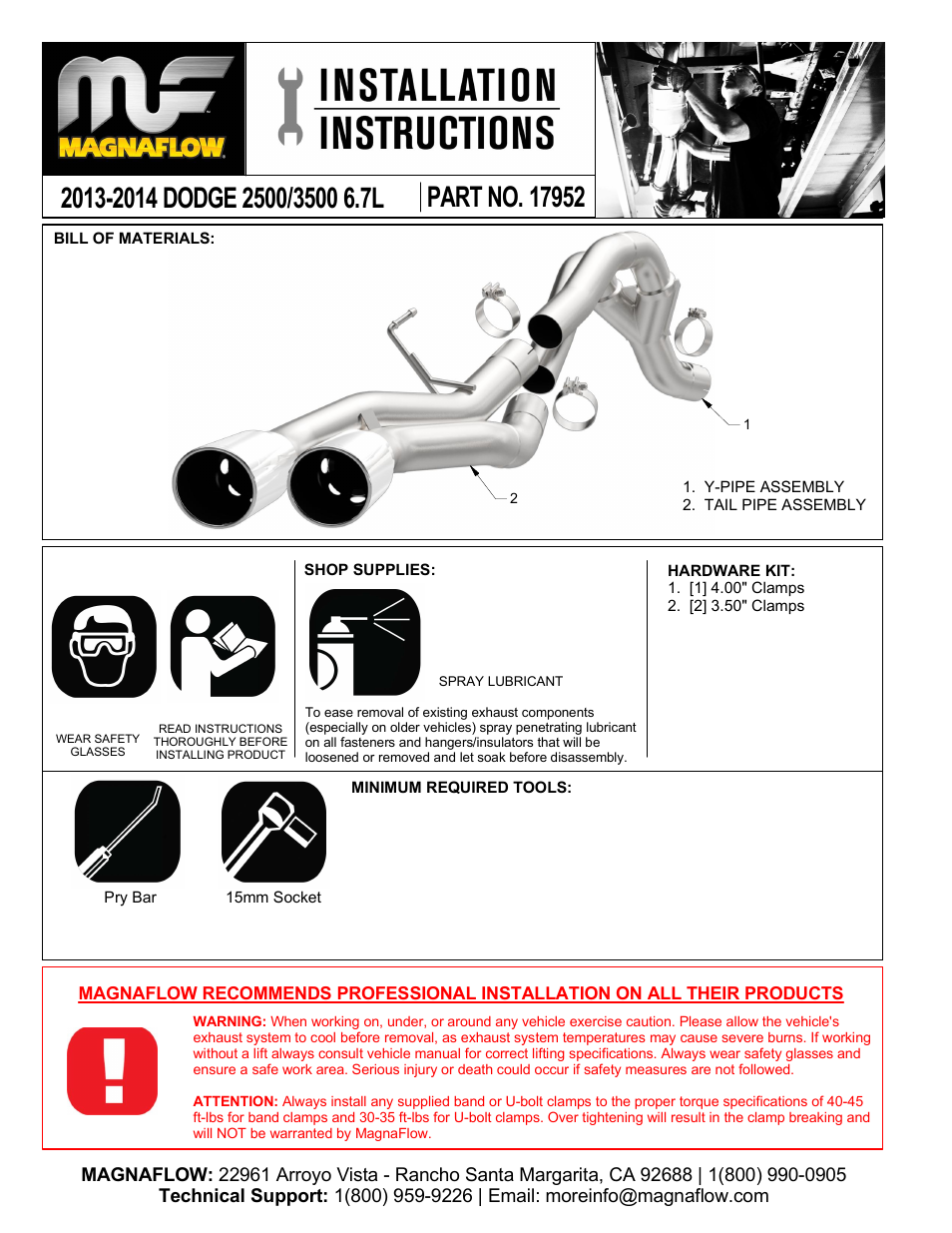 MagnaFlow DODGE DIESEL CUMMINS, DUAL SYSTEM Pro Series Diesel PERFORMANCE EXHAUST User Manual | 2 pages