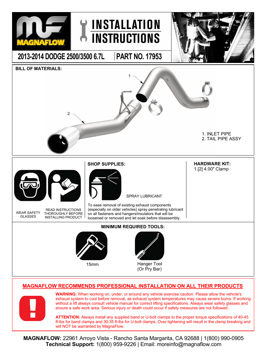 MagnaFlow DODGE DIESEL CUMMINS, 4in. SYSTEM Pro Series Diesel PERFORMANCE EXHAUST User Manual | 2 pages