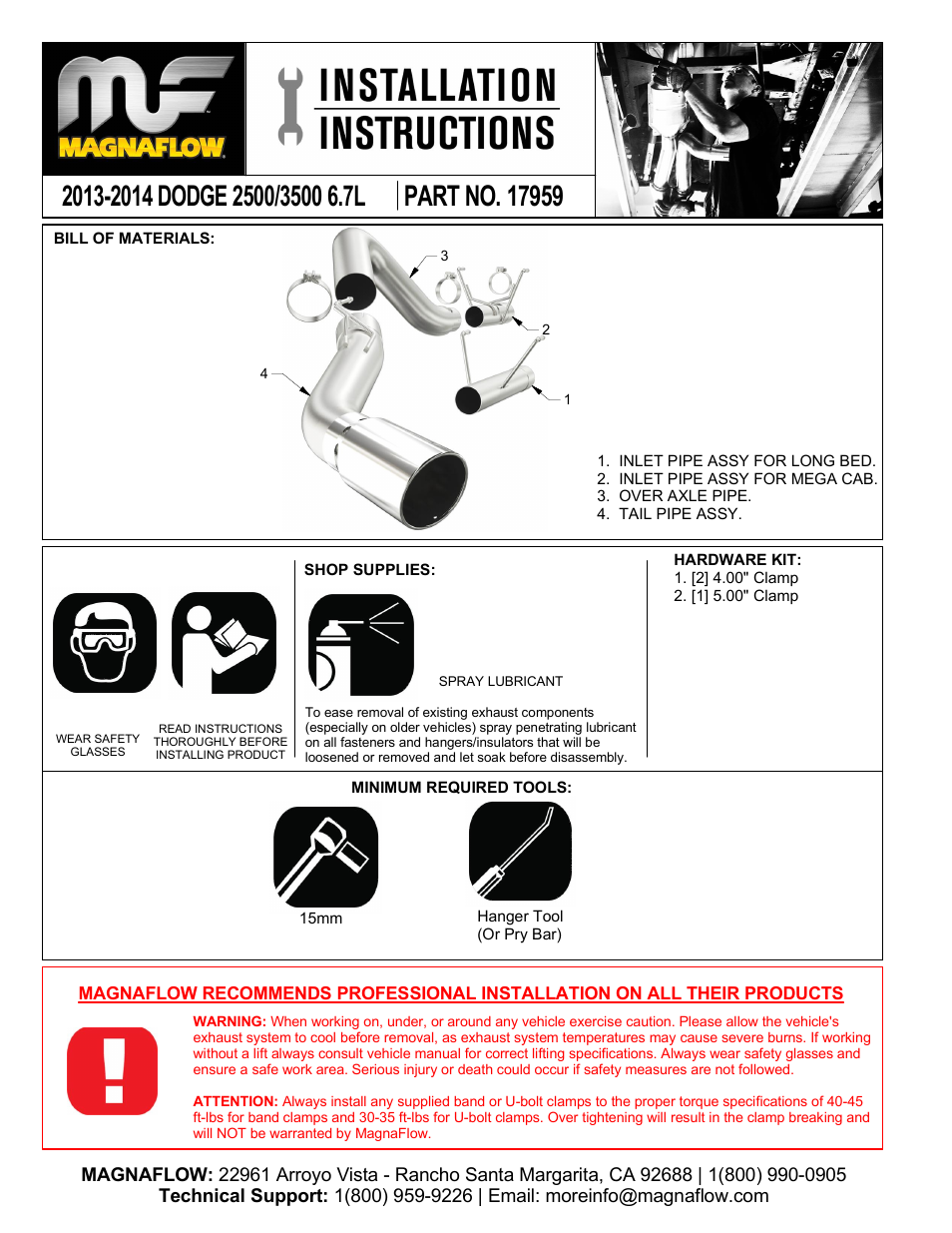 MagnaFlow DODGE DIESEL CUMMINS, 5in. HIGH-OUTPUT Pro Series Diesel PERFORMANCE EXHAUST User Manual | 3 pages