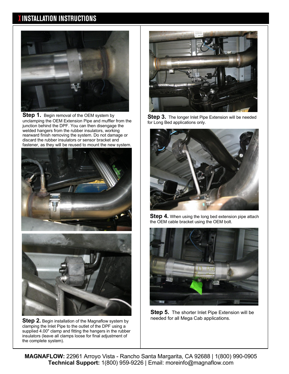 MagnaFlow DODGE DIESEL CUMMINS, 5in. HIGH-OUTPUT Pro Series Diesel PERFORMANCE EXHAUST User Manual | Page 2 / 3