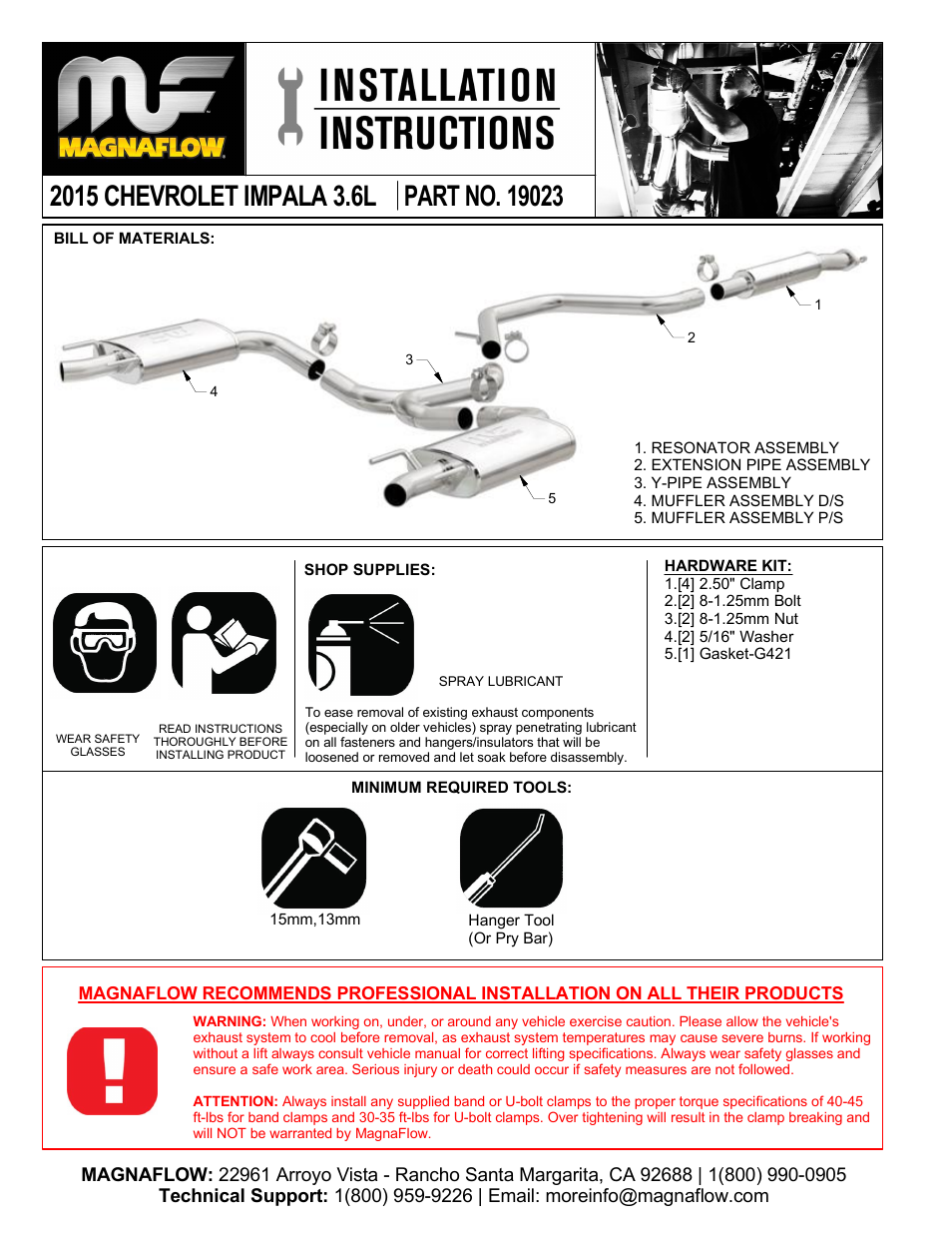 MagnaFlow CHEVROLET IMPALA Stainless Cat-Back System PERFORMANCE EXHAUST User Manual | 3 pages