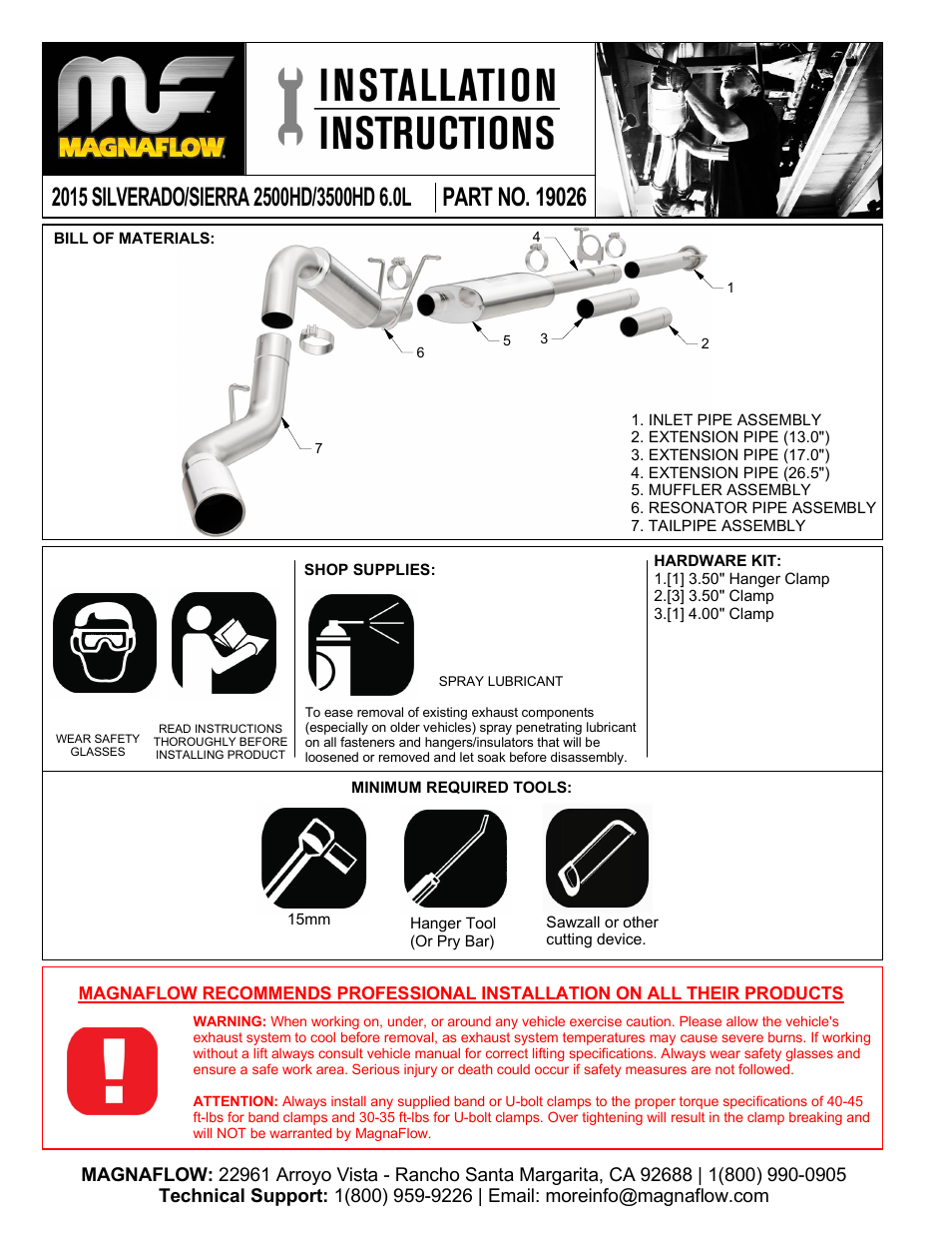 MagnaFlow GMC TRUCK SIERRA 3500HD Stainless Cat-Back System PERFORMANCE EXHAUST User Manual | 3 pages