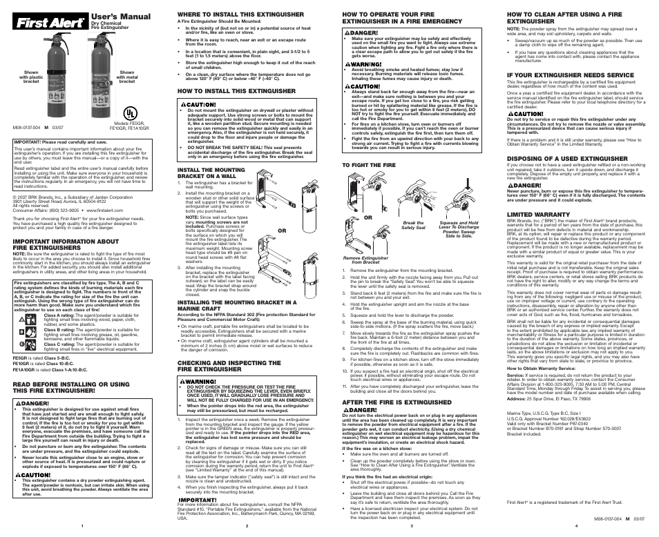 BRK electronic FE10GR User Manual | 1 page