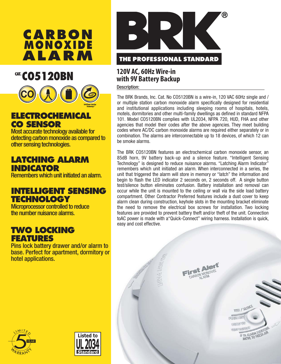 BRK electronic CO5120BN User Manual | 2 pages