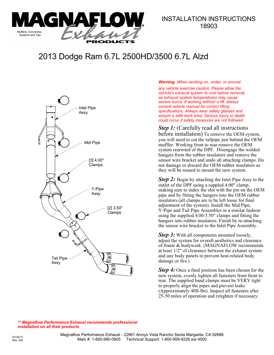 MagnaFlow DODGE DIESEL CUMMINS, DUAL SYSTEM Aluminized Pro Series Diesel PERFORMANCE EXHAUST User Manual | 1 page