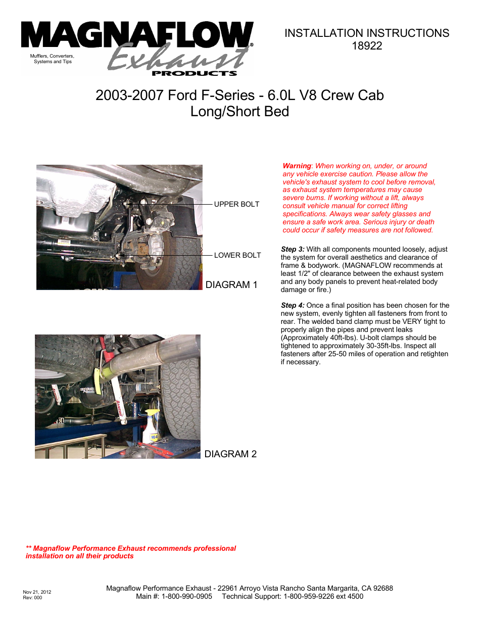 MagnaFlow FORD DIESEL 6.0L DIESEL, 4in. Aluminized Pro Series Diesel PERFORMANCE EXHAUST User Manual | Page 2 / 2