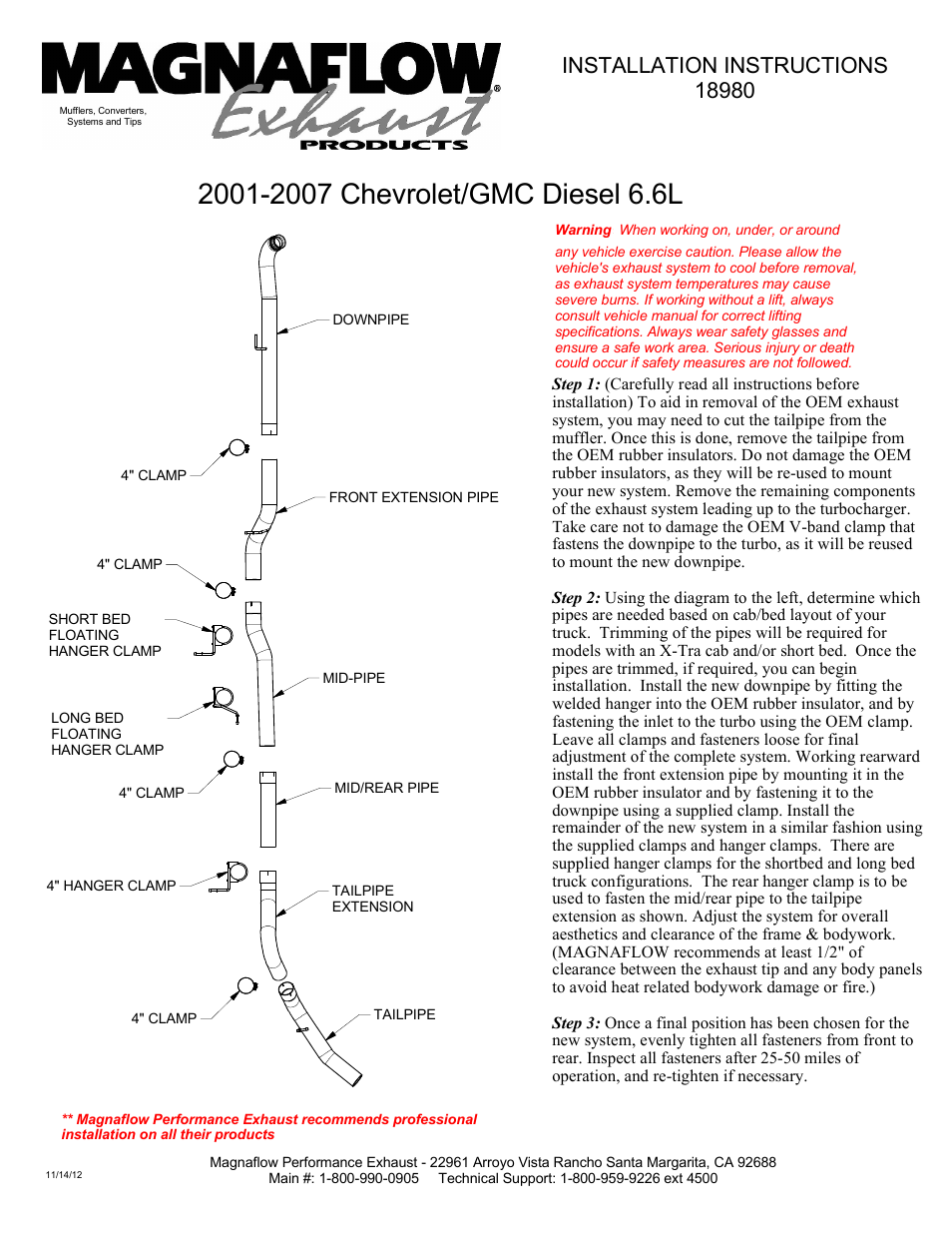 MagnaFlow GMC DIESEL DURAMAX, 4in. SYSTEM AL Custom Build Pipe Kit Diesel PERF. EXHAUST User Manual | 1 page