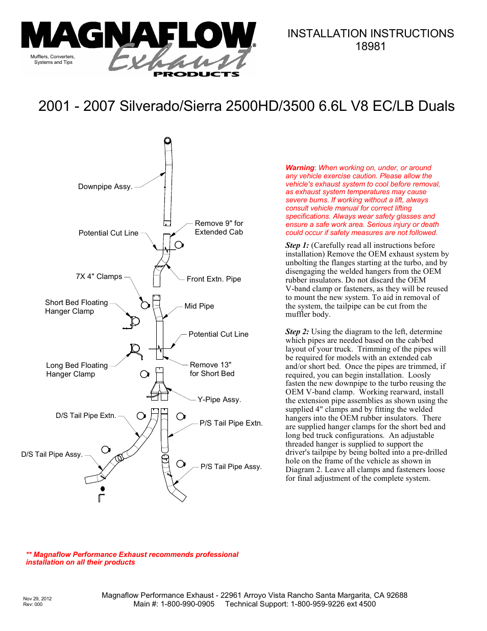 MagnaFlow GMC DIESEL DURAMAX, 4in. SYSTEM AL Custom Build Pipe Kit Diesel PERF. EXHAUST User Manual | 2 pages