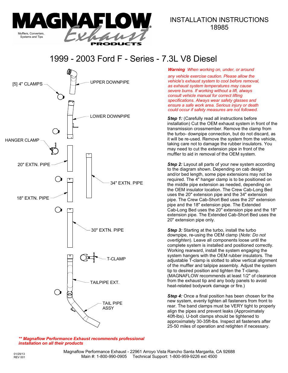 MagnaFlow FORD DIESEL 7.3L DIESEL, 4in AL Custom Build Pipe Kit Diesel PERF. EXHAUST User Manual | 1 page