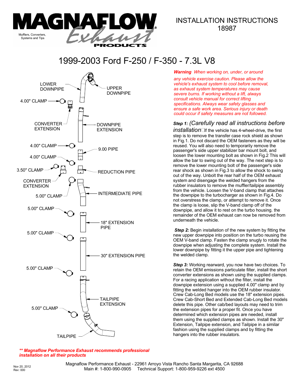 MagnaFlow FORD DIESEL 7.3L DIESEL, 5in AL Custom Build Pipe Kit Diesel PERF. EXHAUST User Manual | 2 pages