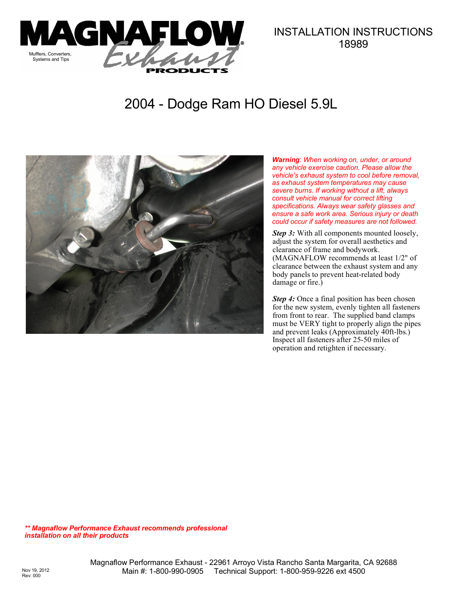 MagnaFlow DODGE DIESEL CUMMINS, 5in. HIGH-OUTPUT Aluminized Pro Series Diesel PERFORMANCE EXHAUST User Manual | Page 2 / 2