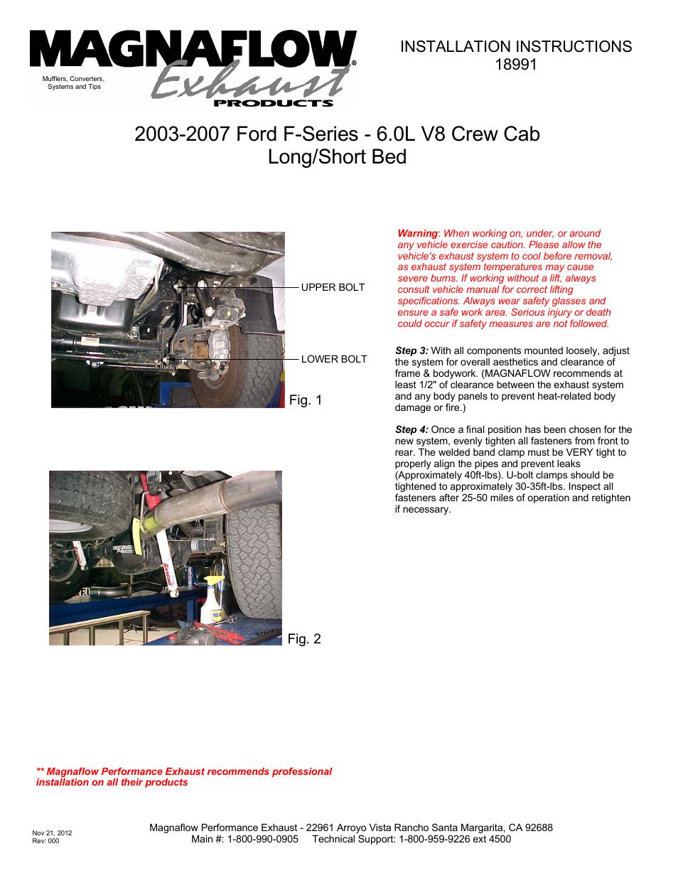 MagnaFlow FORD DIESEL 6.0L DIESEL, 4in. AL Custom Build Pipe Kit Diesel PERF. EXHAUST User Manual | Page 2 / 2