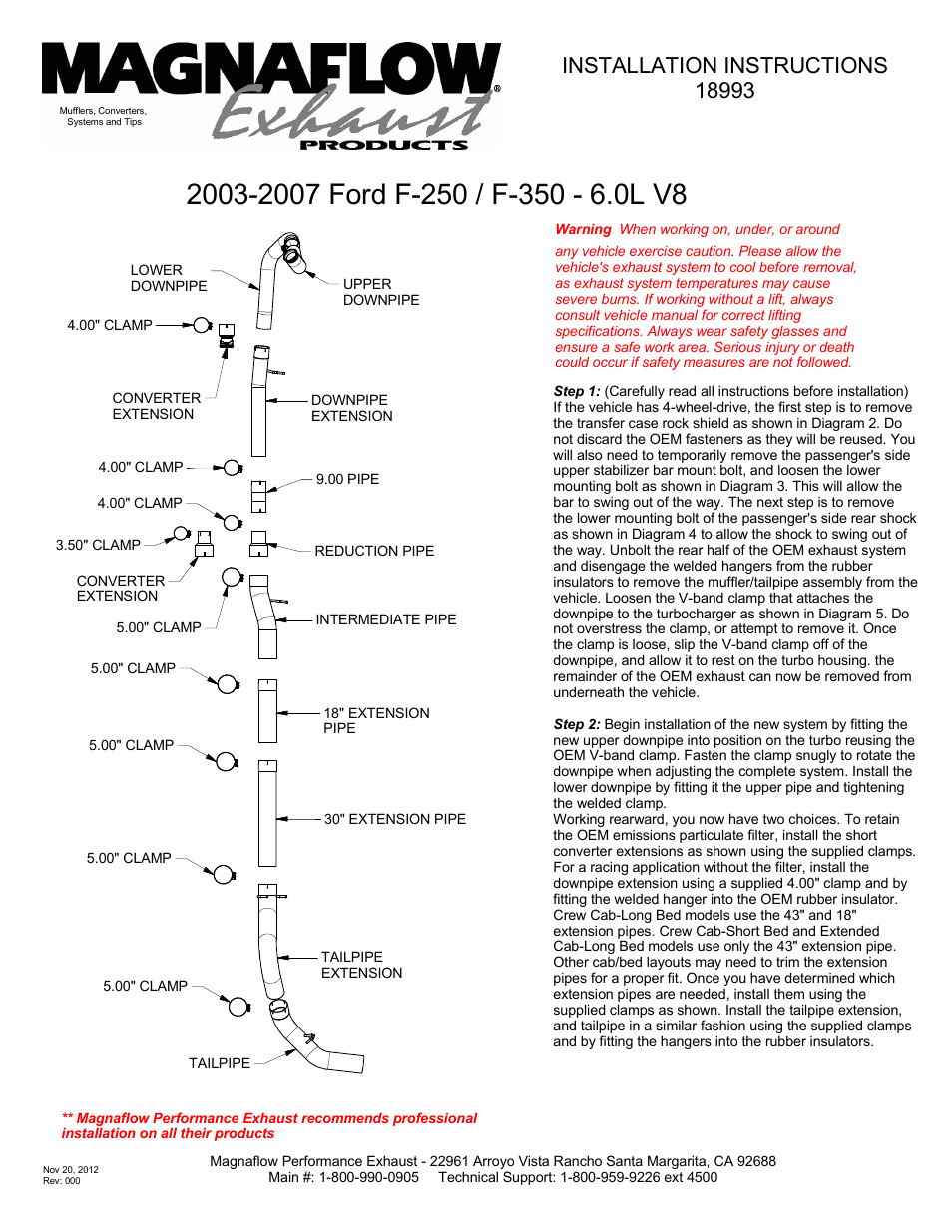 MagnaFlow FORD DIESEL 6.0L DIESEL, 5in. AL Custom Build Pipe Kit Diesel PERF. EXHAUST User Manual | 2 pages