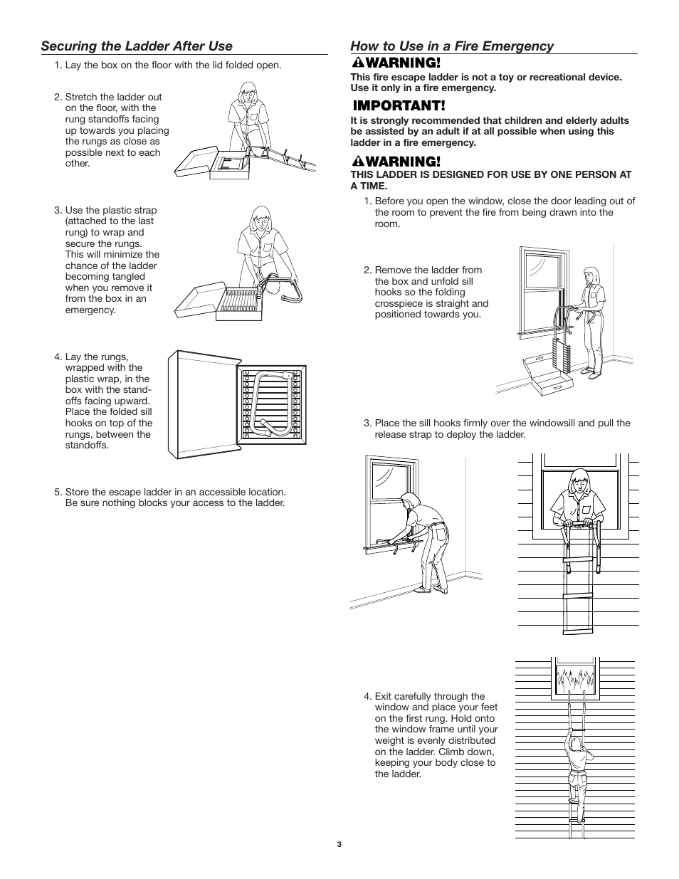 Securing the ladder after use, How to use in a fire emergency | BRK electronic EL52 User Manual | Page 3 / 4