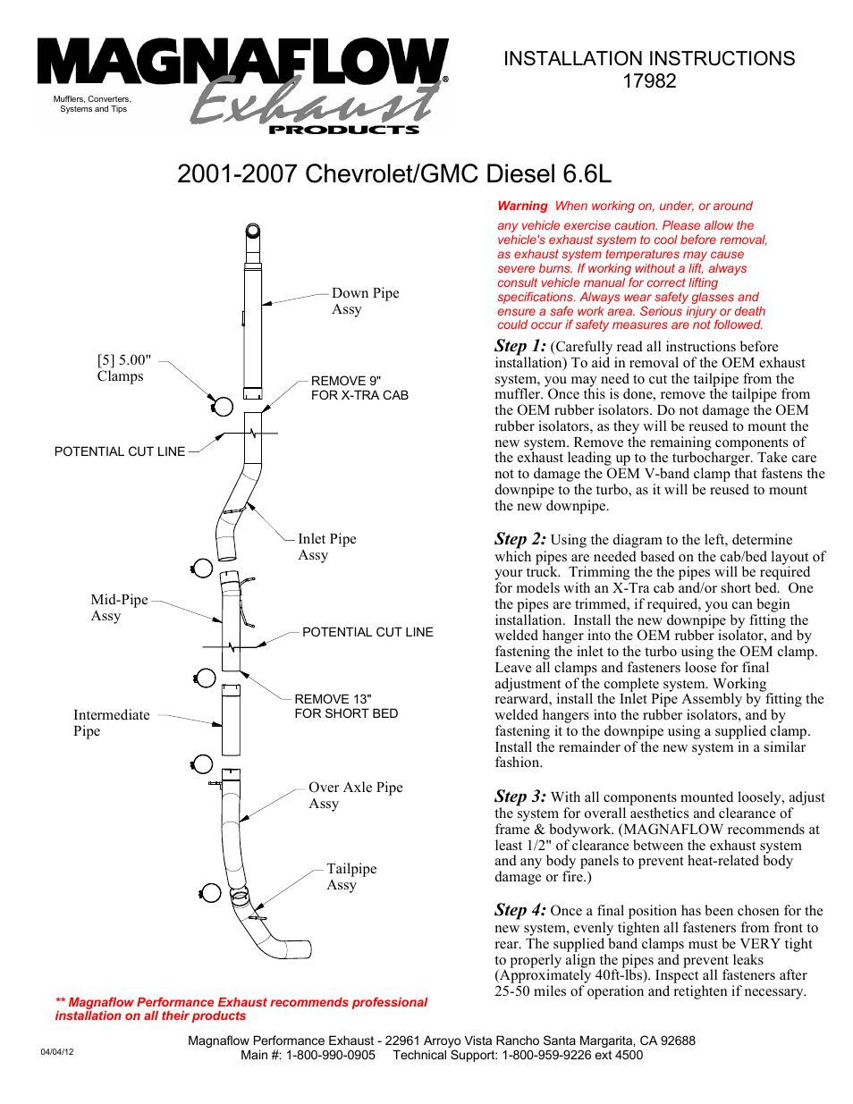 MagnaFlow GMC DIESEL DURAMAX, 5in. SYSTEM Custom Builder Pipe Kit Diesel PERFORMANCE EXHAUST User Manual | 1 page