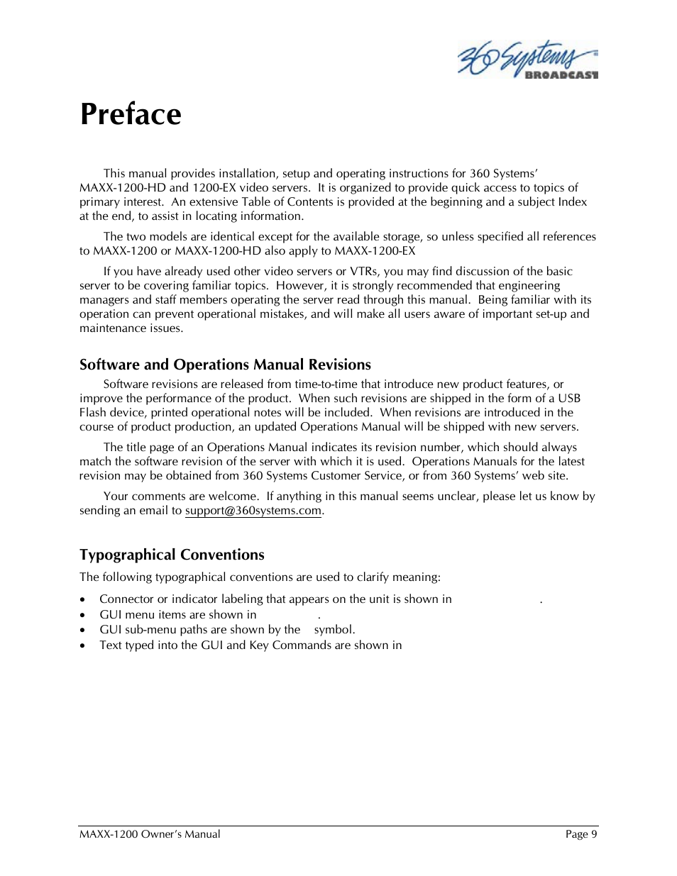 Preface | 360 Systems 1200HD-EX User Manual | Page 10 / 148