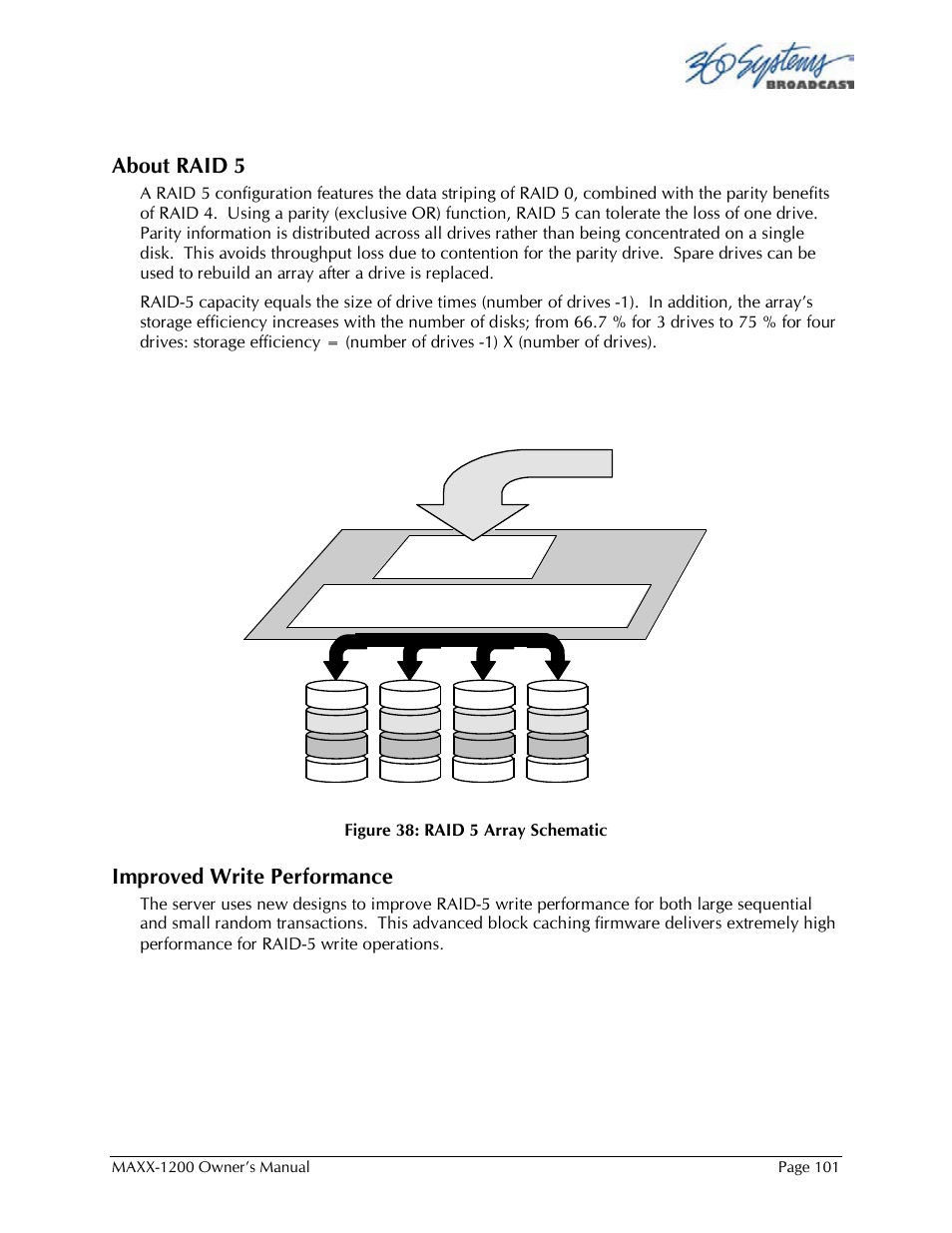 About raid 5, Improved write performance | 360 Systems 1200HD-EX User Manual | Page 102 / 148