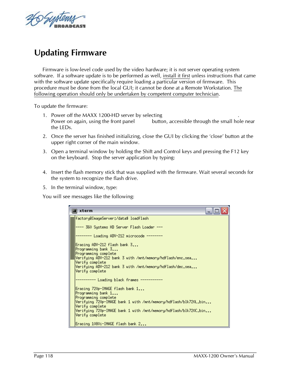 Updating firmware | 360 Systems 1200HD-EX User Manual | Page 119 / 148