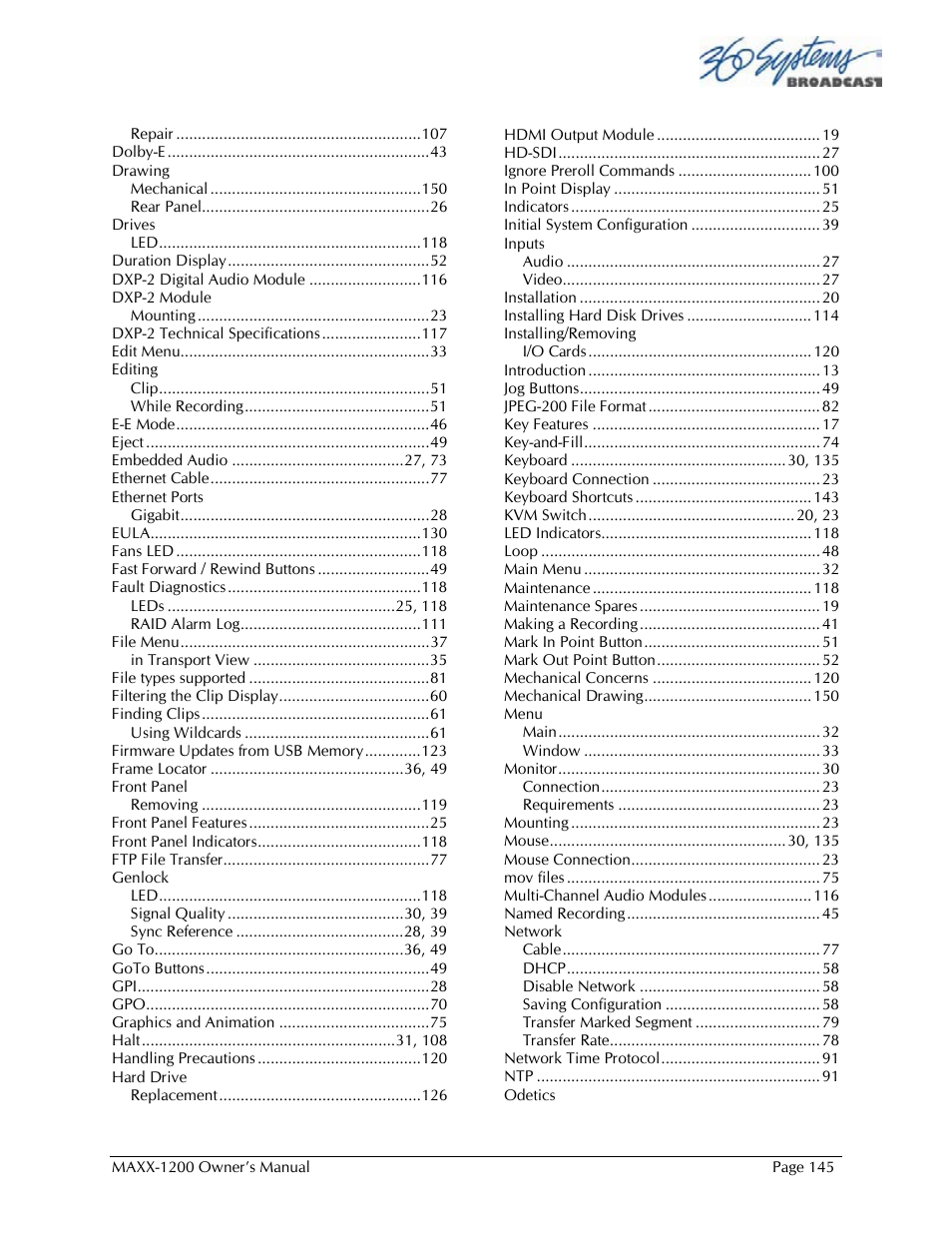 360 Systems 1200HD-EX User Manual | Page 146 / 148