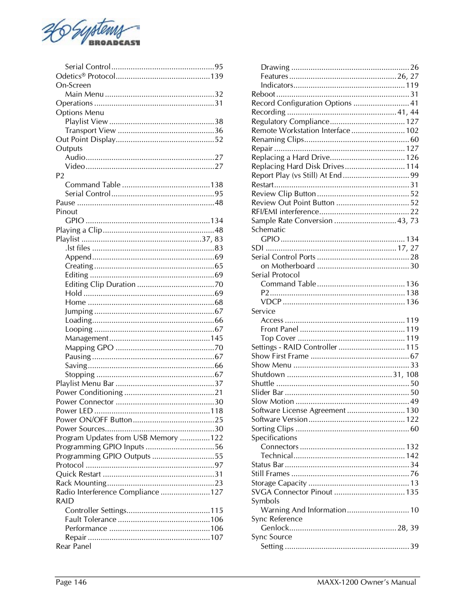 360 Systems 1200HD-EX User Manual | Page 147 / 148