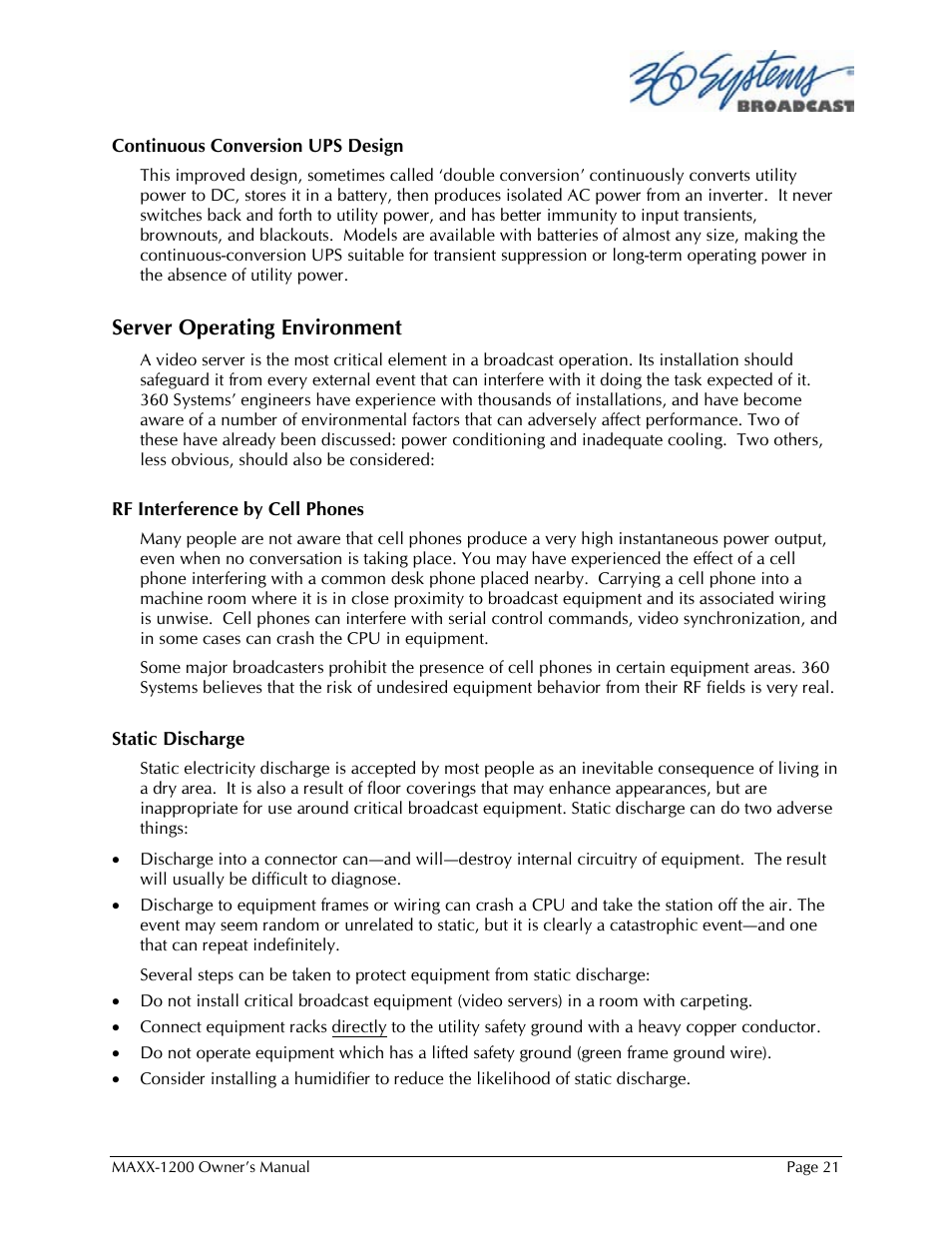 Server operating environment | 360 Systems 1200HD-EX User Manual | Page 22 / 148