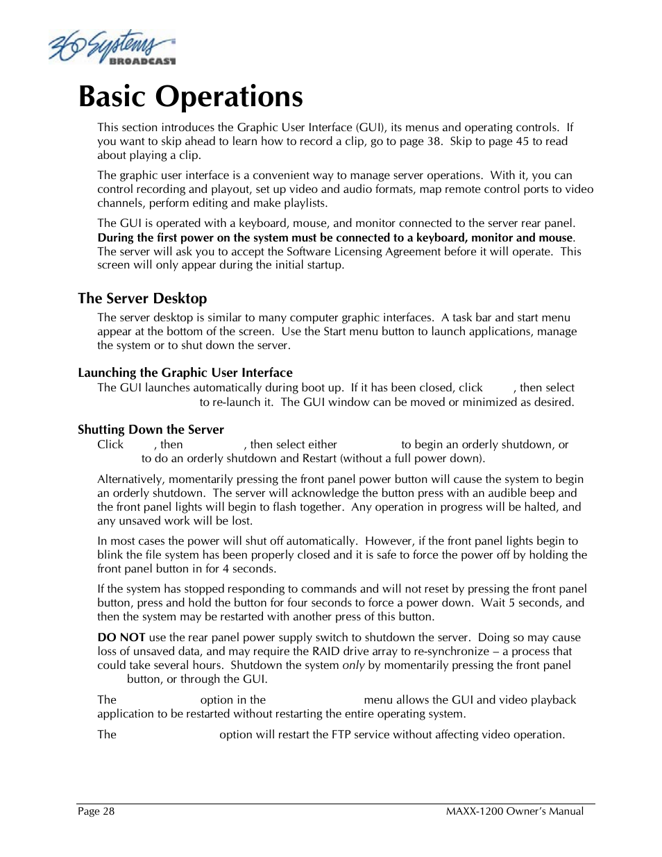 Basic operations | 360 Systems 1200HD-EX User Manual | Page 29 / 148