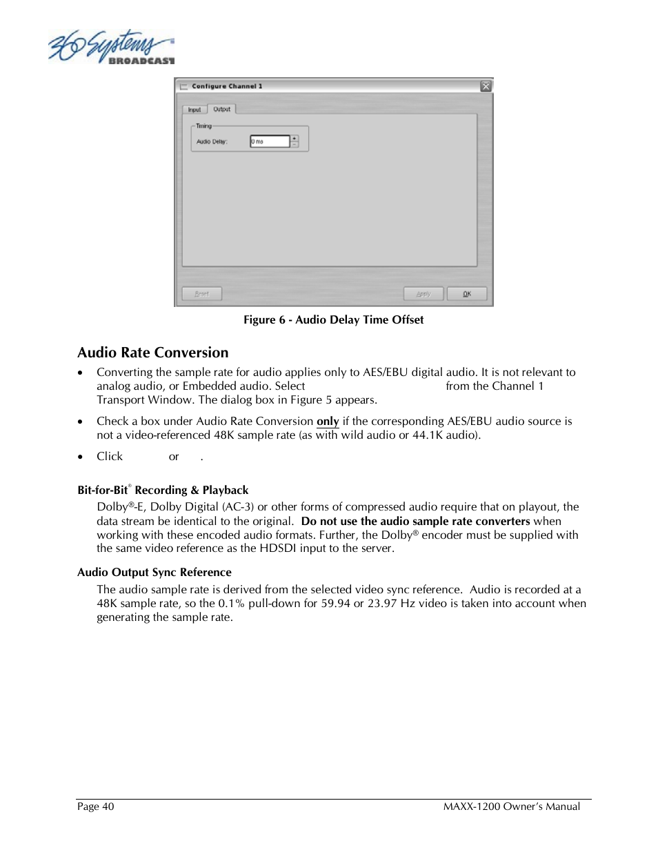 Audio rate conversion | 360 Systems 1200HD-EX User Manual | Page 41 / 148