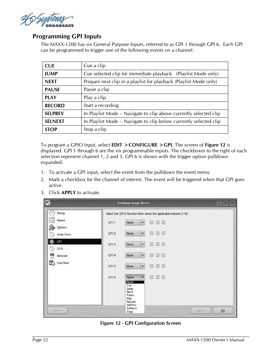 Programming gpi inputs | 360 Systems 1200HD-EX User Manual | Page 53 / 148