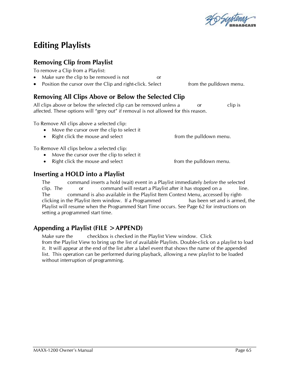 Editing playlists | 360 Systems 1200HD-EX User Manual | Page 66 / 148