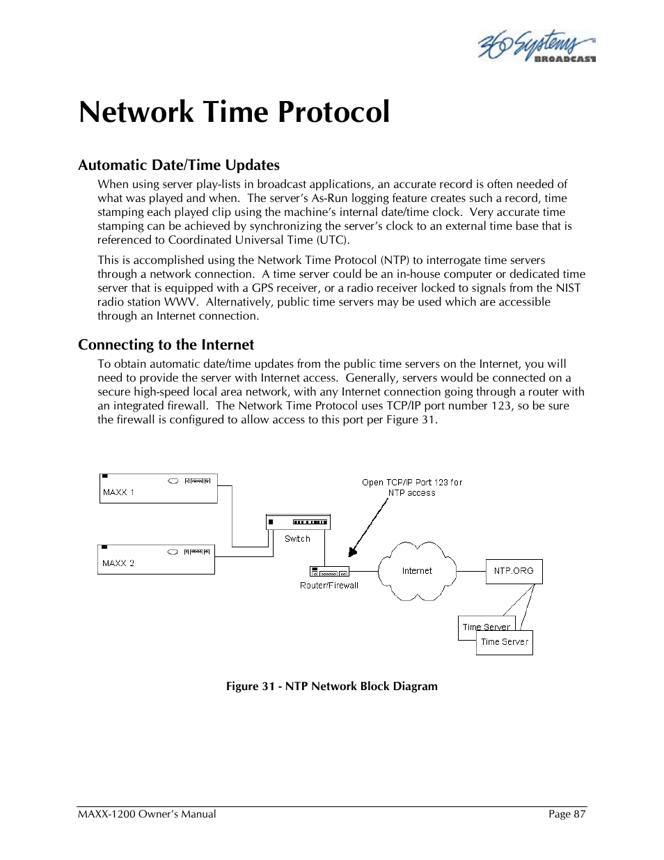 Network time protocol | 360 Systems 1200HD-EX User Manual | Page 88 / 148