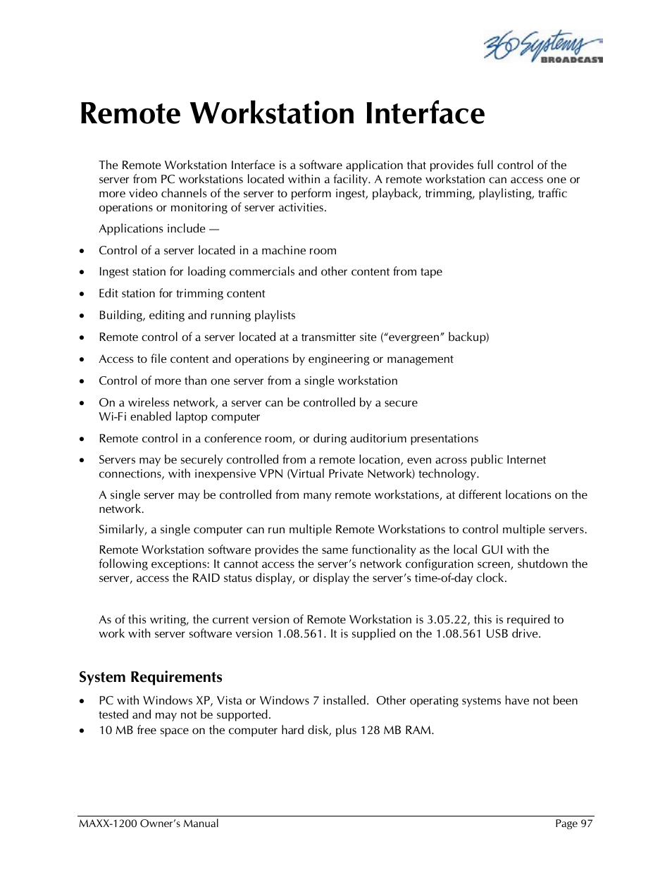 Remote workstation interface | 360 Systems 1200HD-EX User Manual | Page 98 / 148