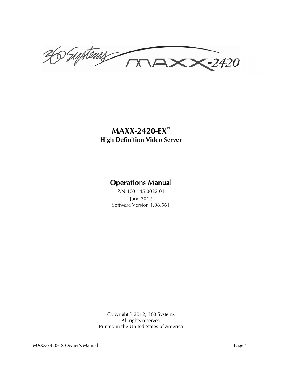 360 Systems MAXX-2420EX User Manual | 148 pages