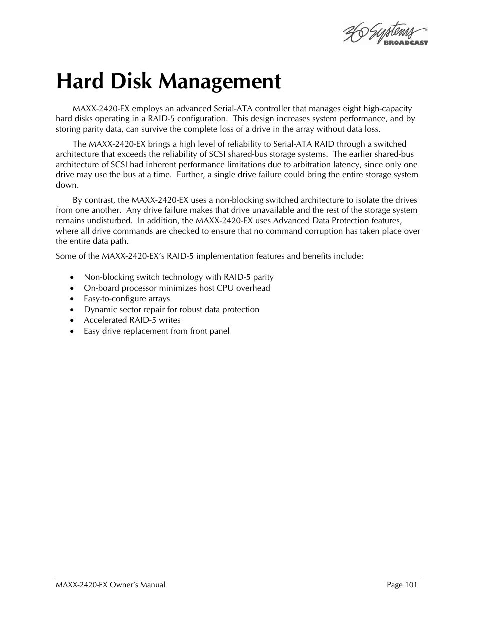 Hard disk management | 360 Systems MAXX-2420EX User Manual | Page 101 / 148