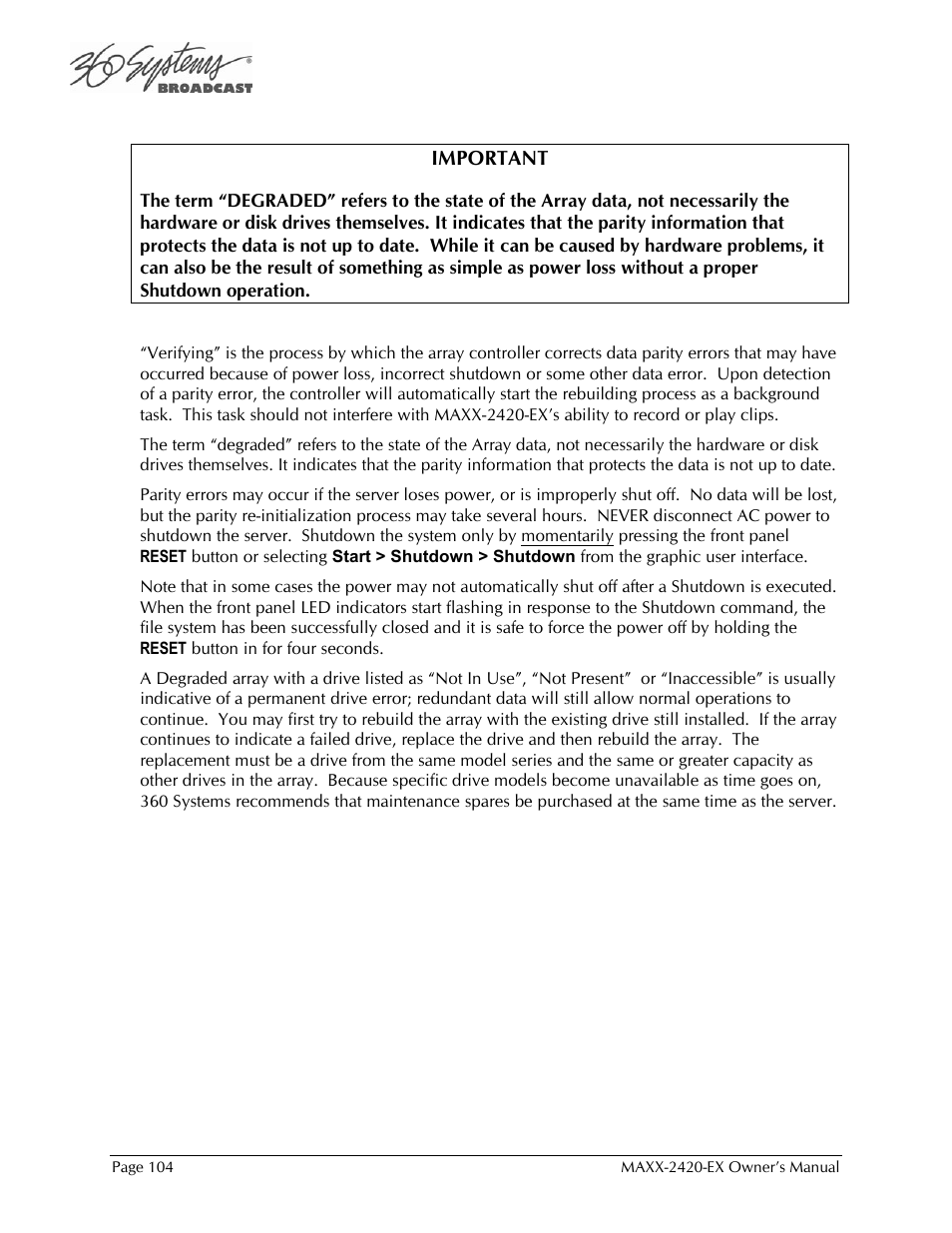 360 Systems MAXX-2420EX User Manual | Page 104 / 148