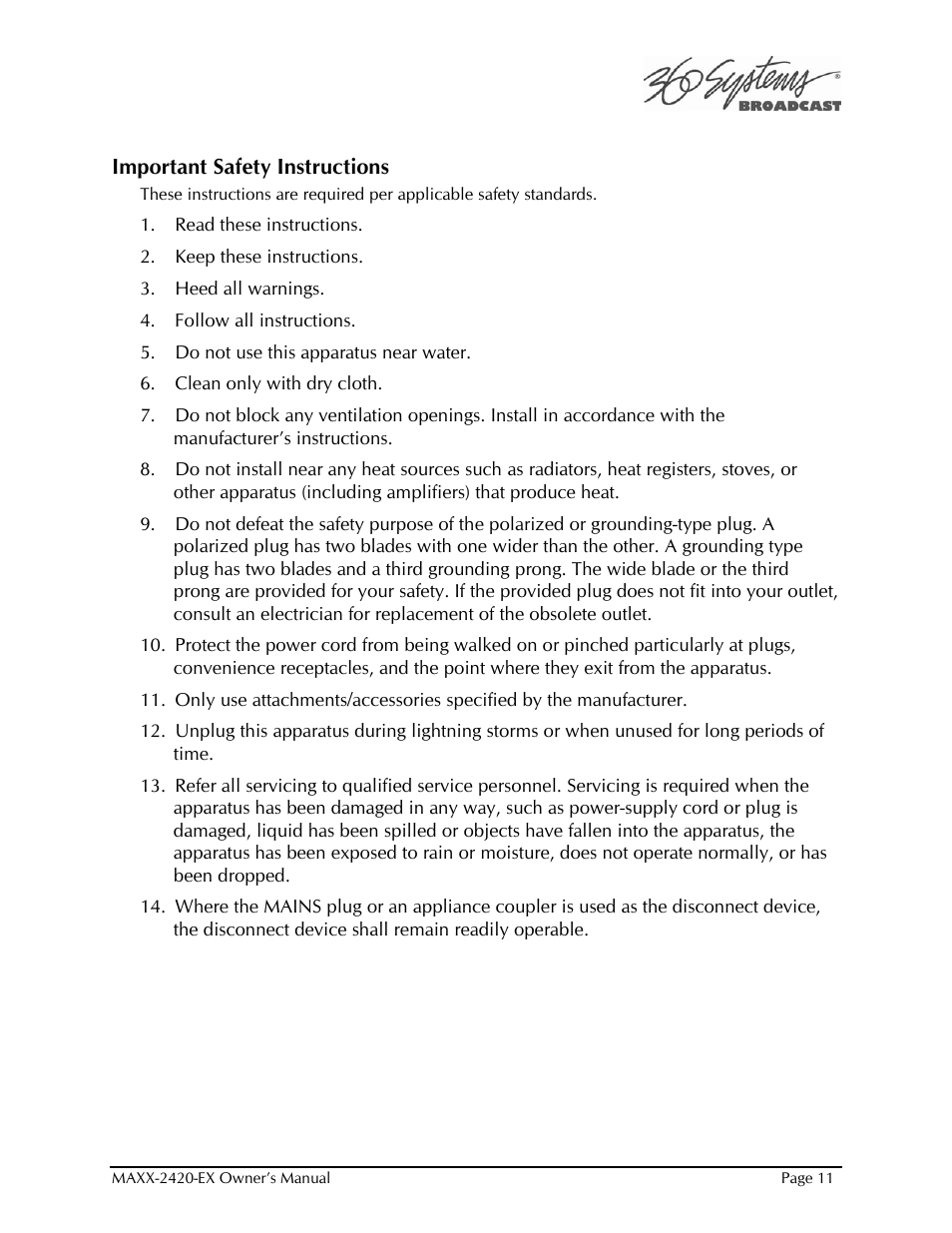 360 Systems MAXX-2420EX User Manual | Page 11 / 148