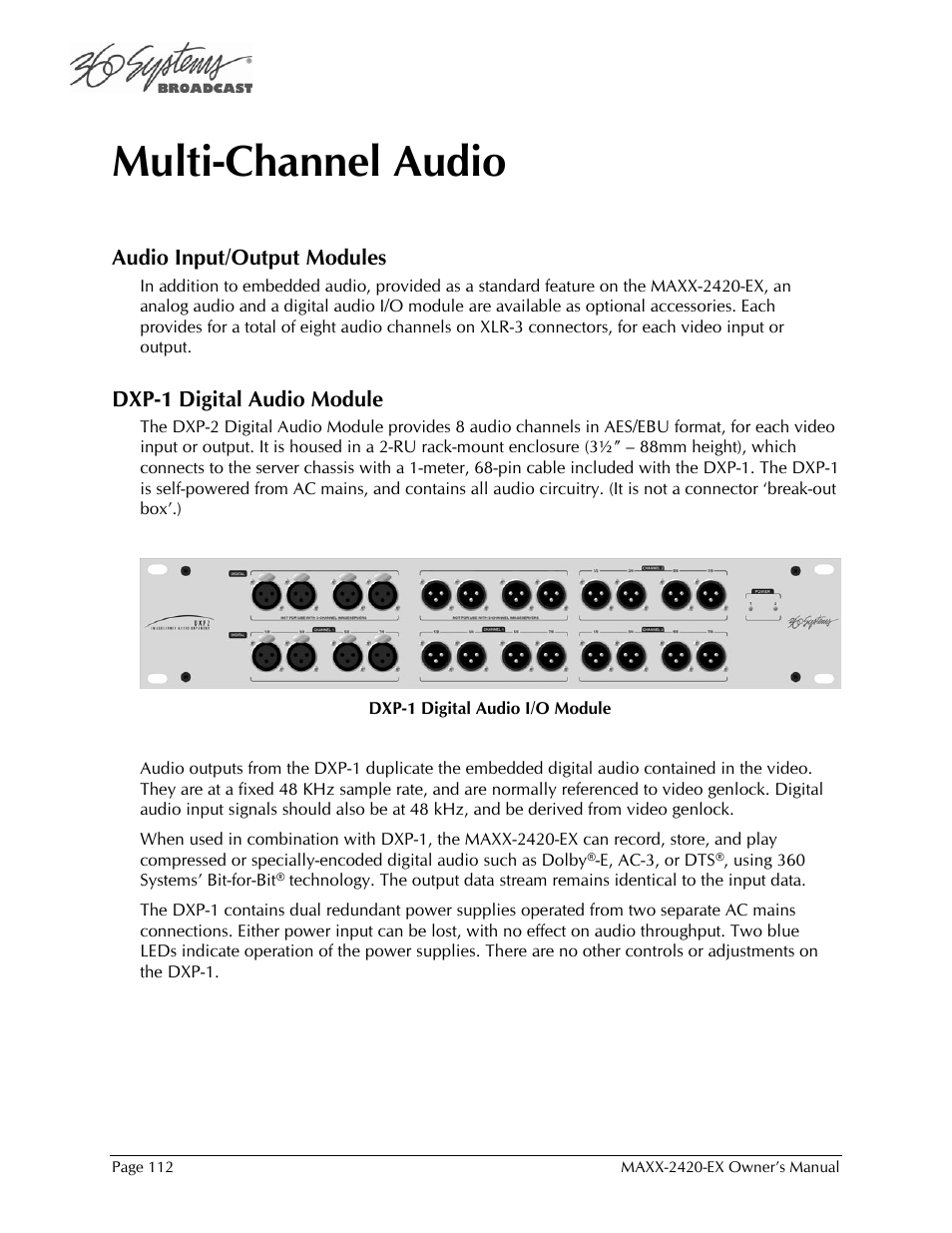 Multi-channel audio | 360 Systems MAXX-2420EX User Manual | Page 112 / 148