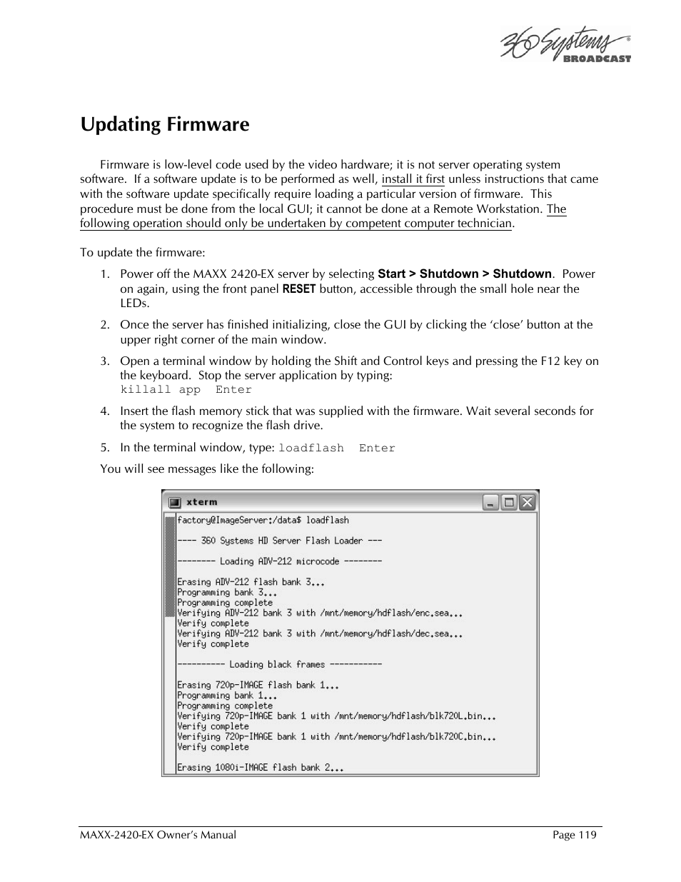 Updating firmware | 360 Systems MAXX-2420EX User Manual | Page 119 / 148