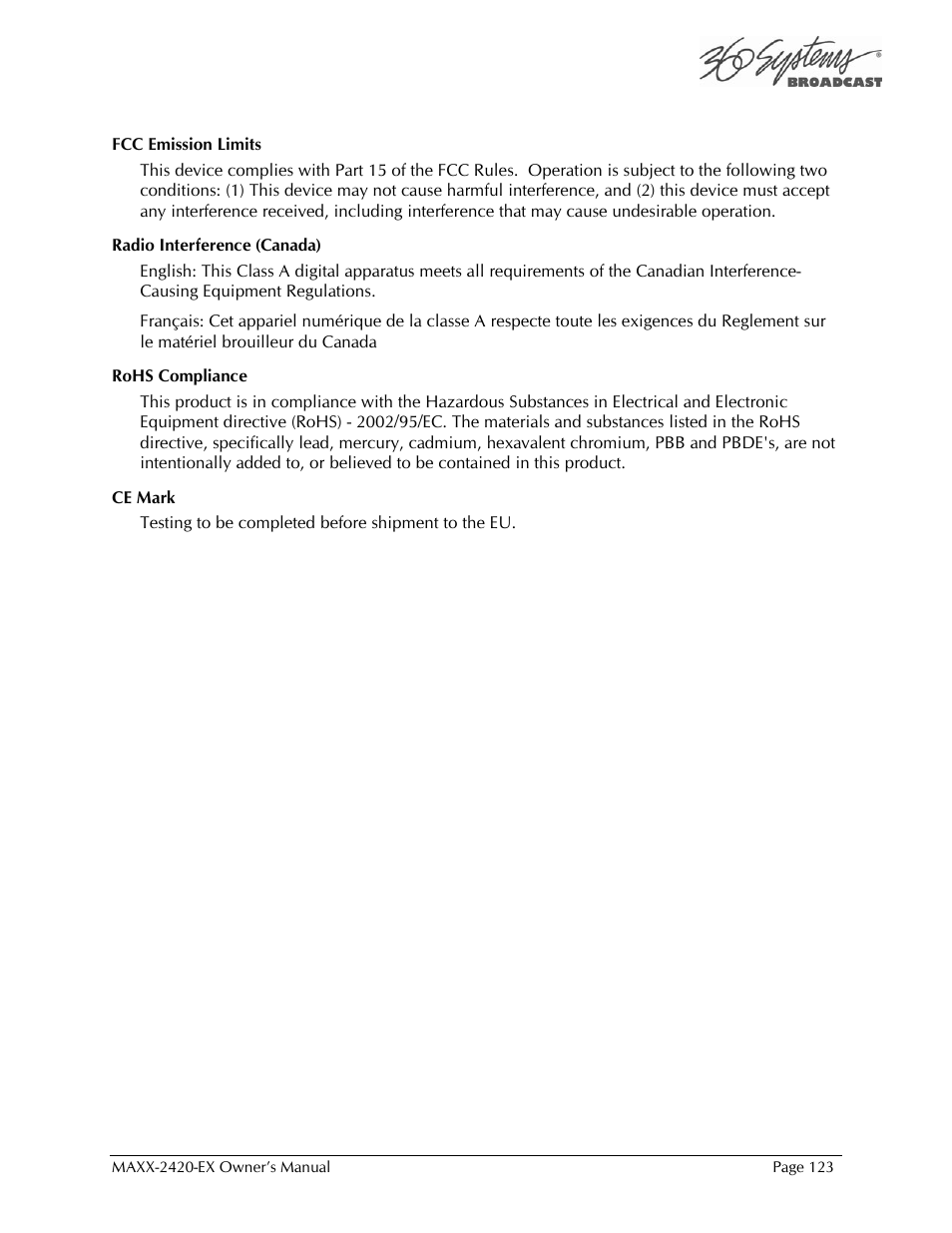 360 Systems MAXX-2420EX User Manual | Page 123 / 148