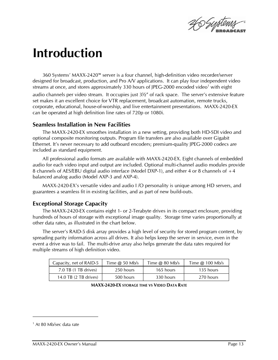 Introduction, Seamless installation in new facilities, Exceptional storage capacity | 360 Systems MAXX-2420EX User Manual | Page 13 / 148