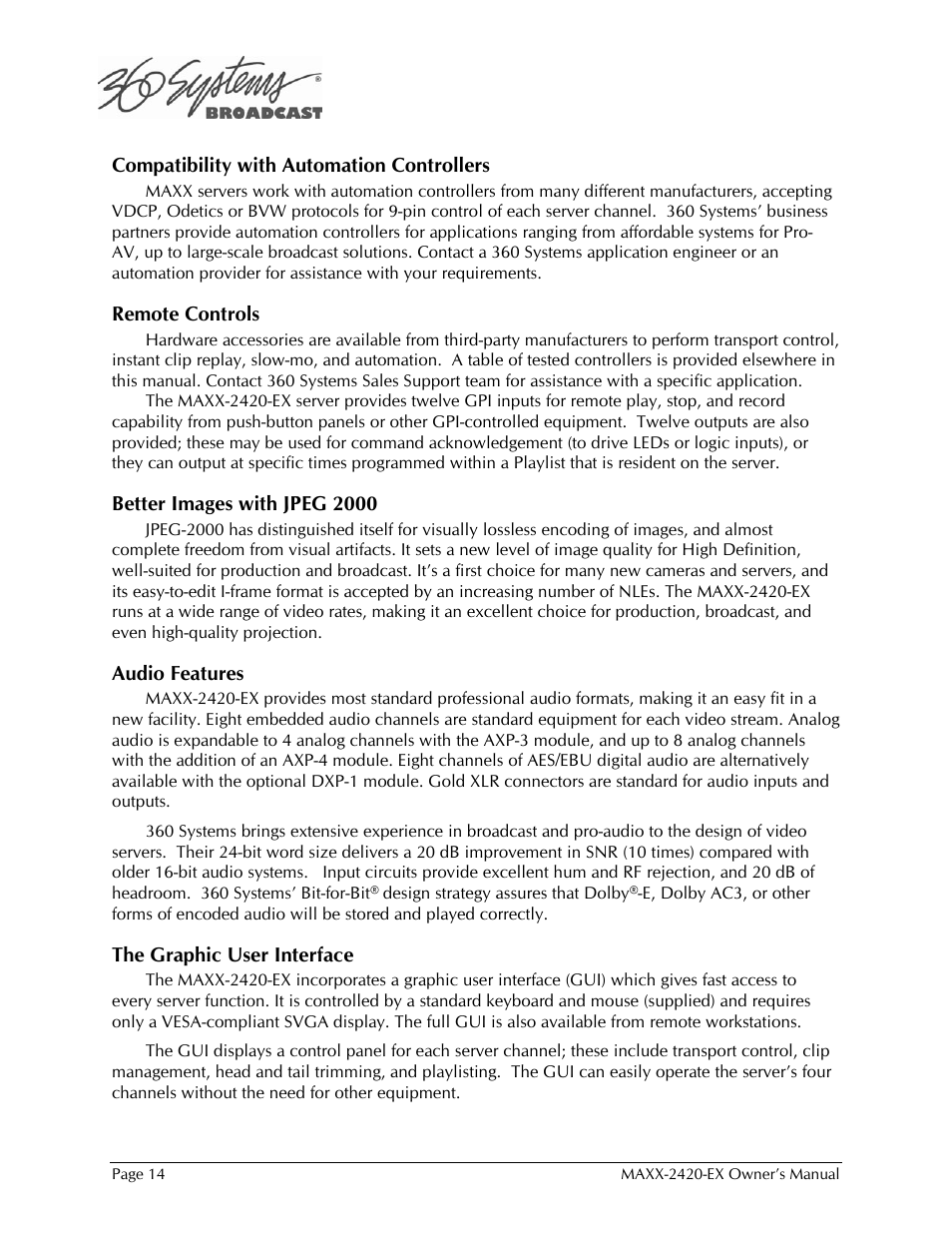 360 Systems MAXX-2420EX User Manual | Page 14 / 148