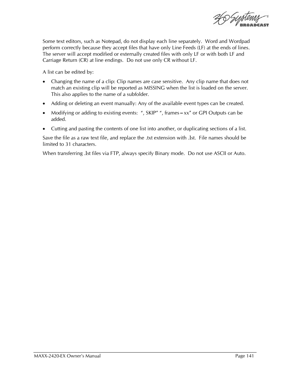 360 Systems MAXX-2420EX User Manual | Page 141 / 148