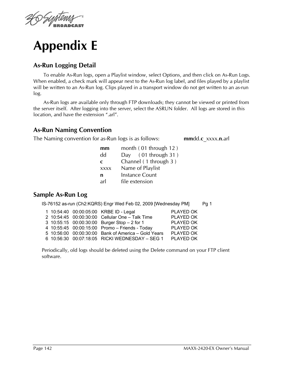 Appendix e | 360 Systems MAXX-2420EX User Manual | Page 142 / 148
