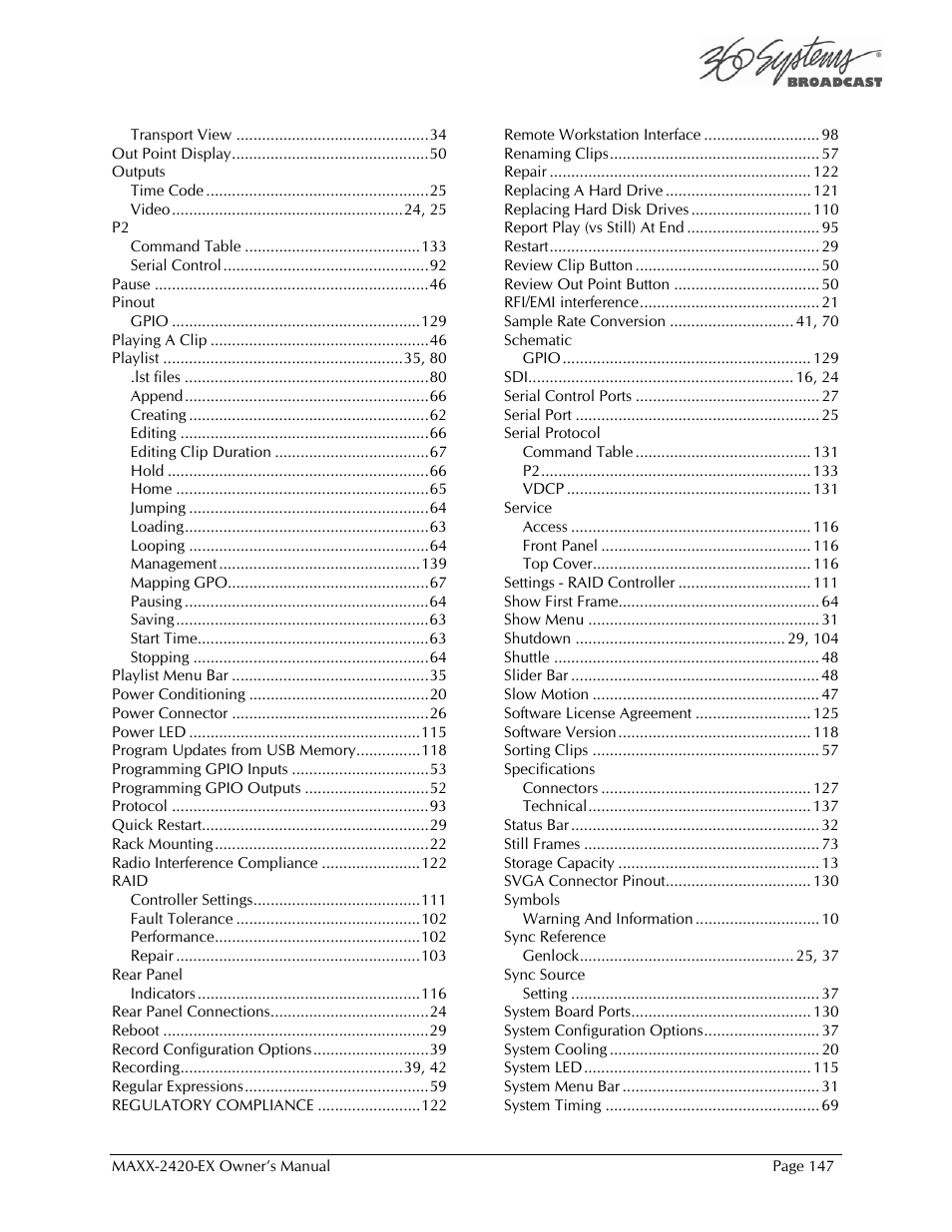 360 Systems MAXX-2420EX User Manual | Page 147 / 148